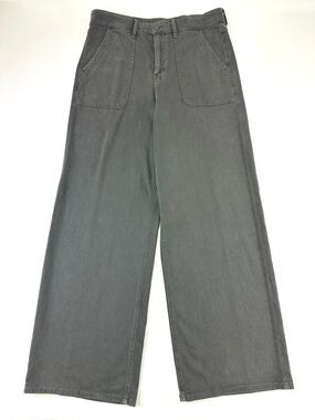 American Eagle Wide Leg Pants Gray Stretch High Rise Soft Casual Minimal Size 10